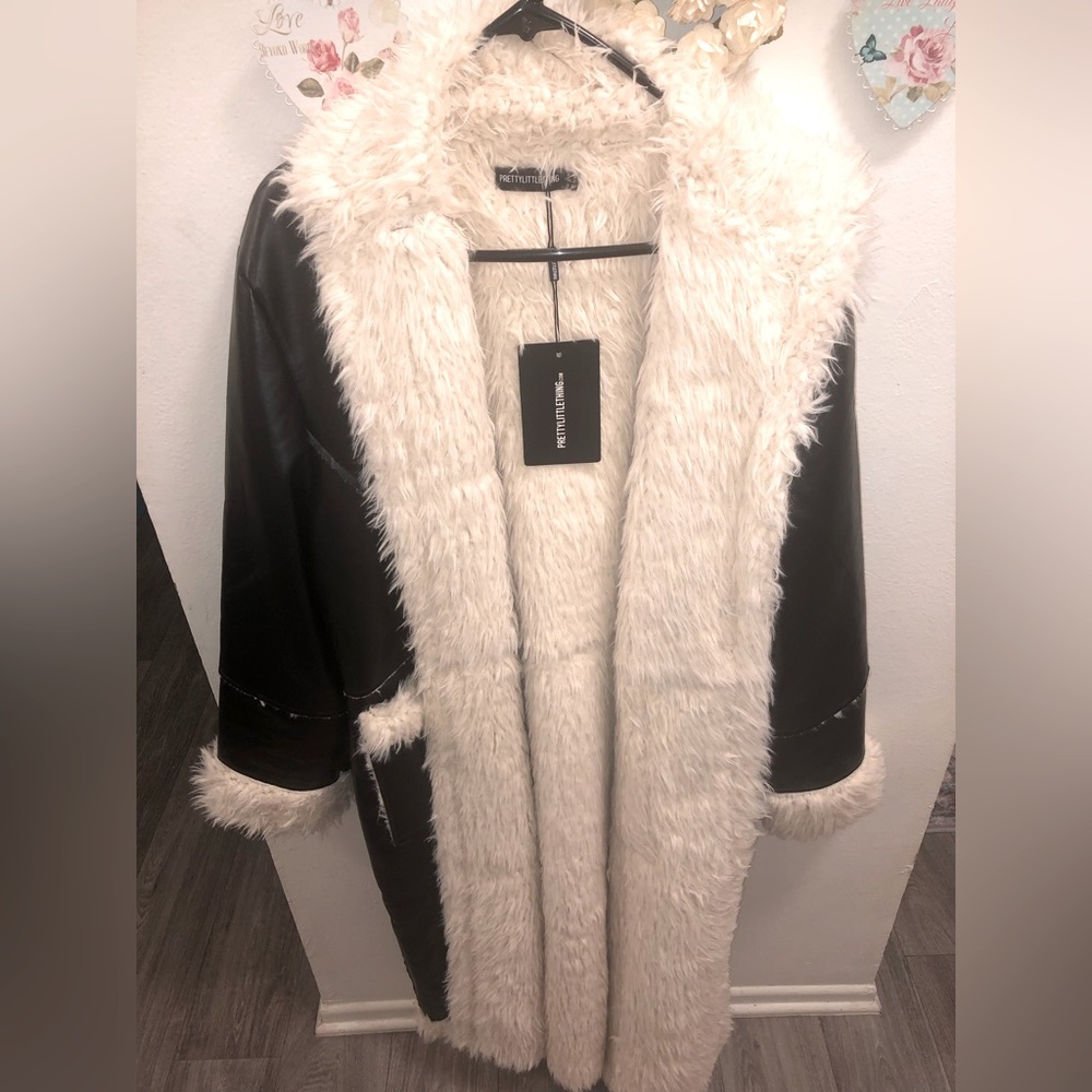 Faux leather fur lined trench coat